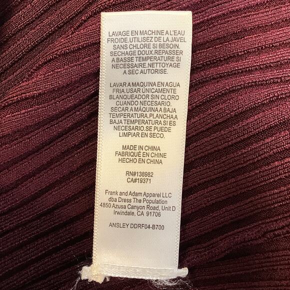 NEW! Dress the Population Size X-Large Ansley Rib Body-con XL Burgundy G17-3 - Picture 7 of 8